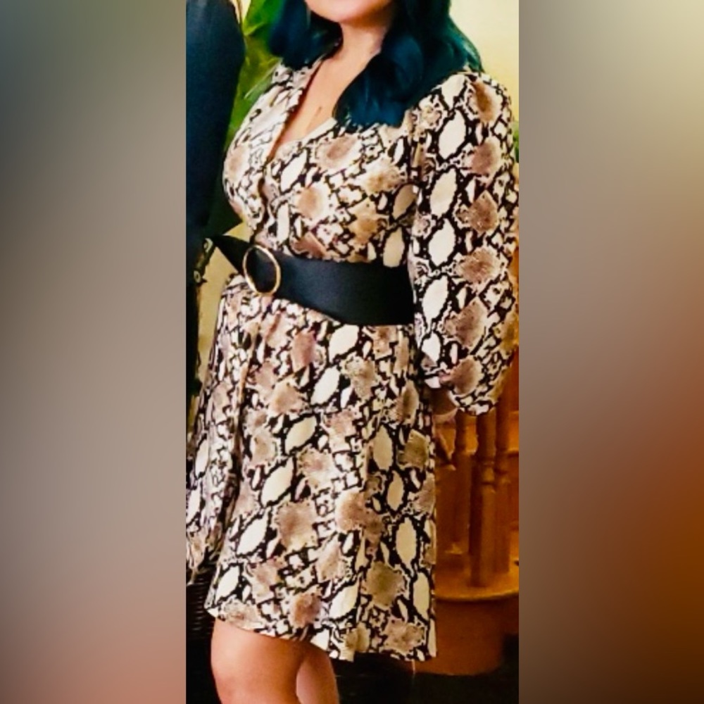 Woman’s snake print dress